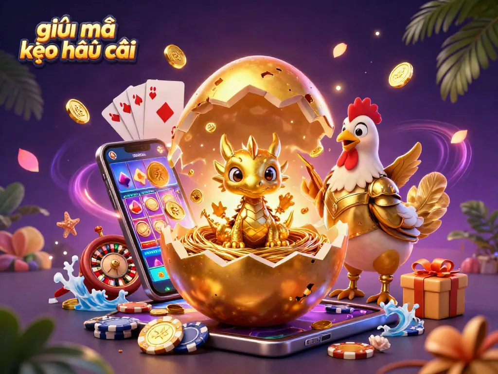 Experience giải mã kèo nhà cái through a magical scene of a golden dragon with casino elements surrounding it.