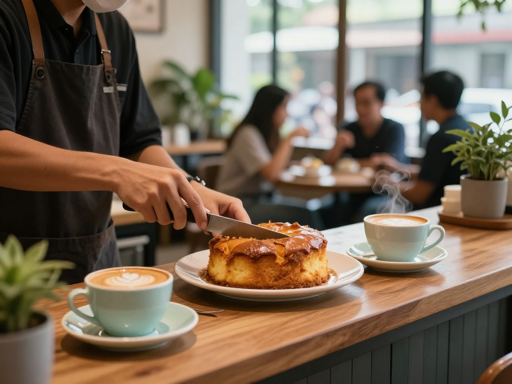 Bolu bakar at a café, delightfully paired with coffee, showcasing rokok88 rtp's charm.