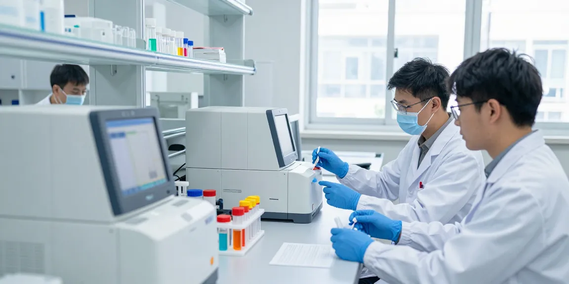 Nucleic acid amplification tests in a modern lab environment at mmoo05.com, featuring scientists collaborating with advanced equipment.