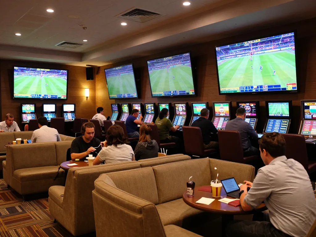 I9BET players engage in dynamic sports betting with multiple screens showing live events.