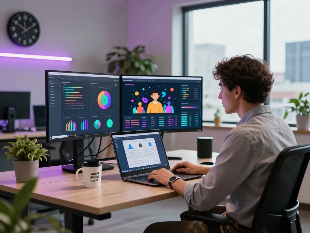 Engaging dynamic workspace scene showcasing Juicy AI interactions in a modern digital setting.