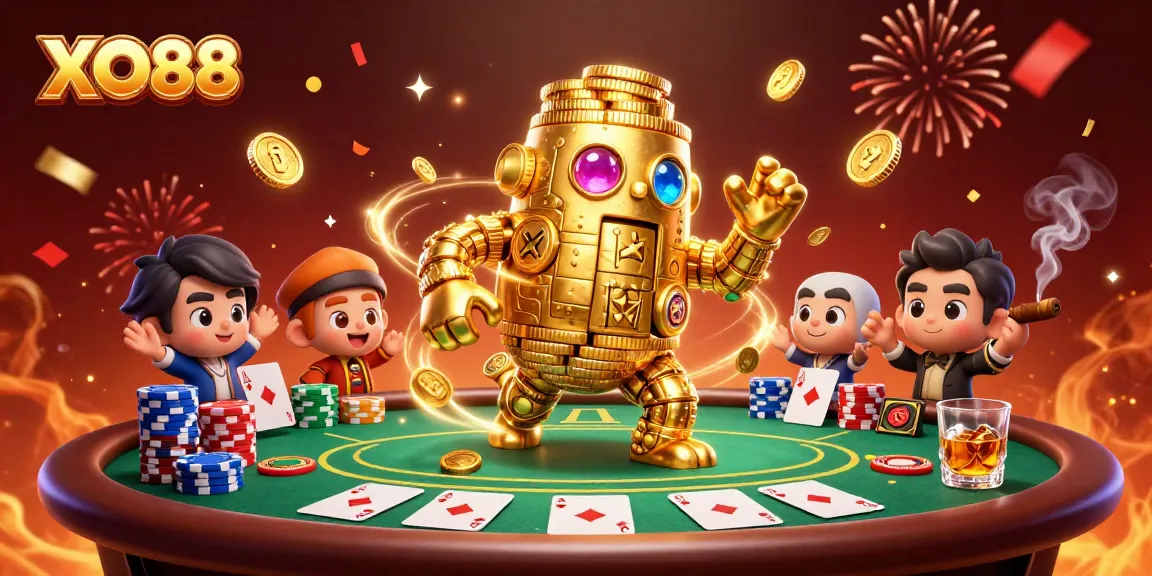 Engage your luck at XO88 with a vibrant 3D casino illustration filled with exciting game elements.