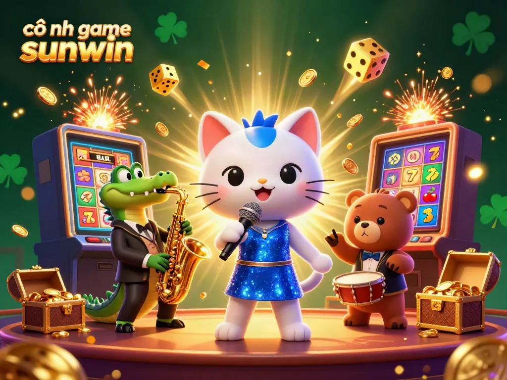 Capture big wins at cổng game sunwin with vibrant 3D casino-themed illustration