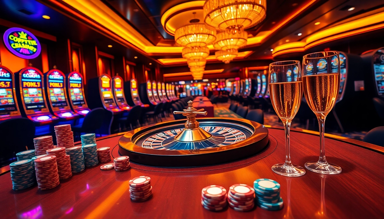 Experience thrilling gaming at the luxurious casino table with 7mcn poker chips and roulette wheel.