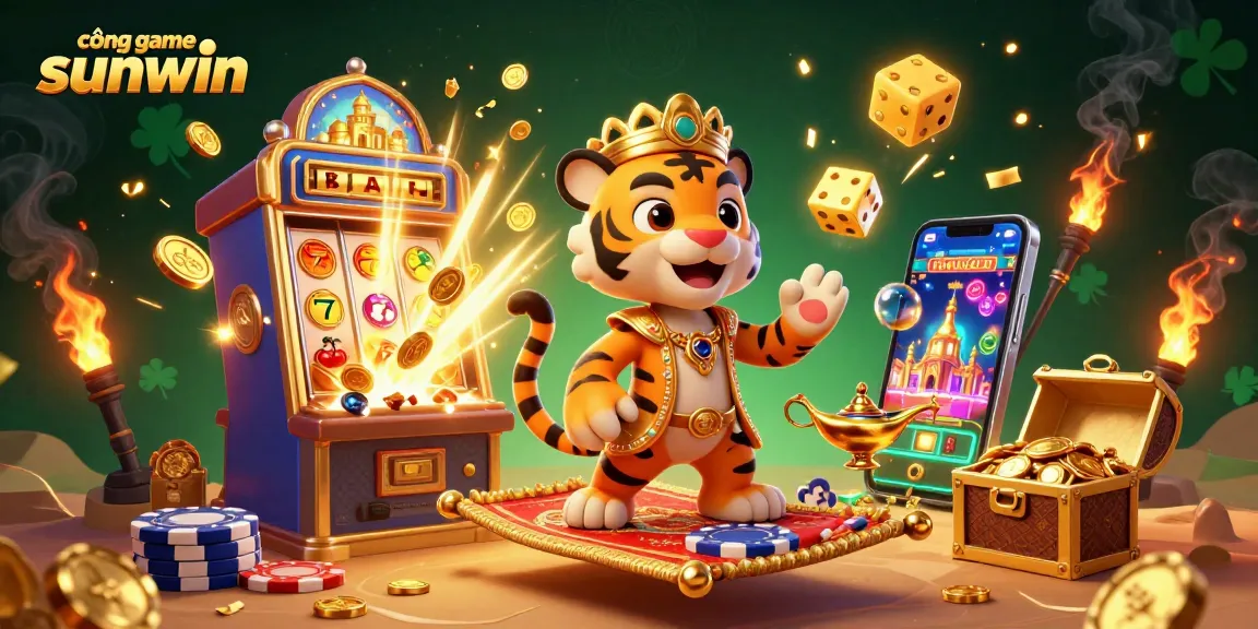 Experience the excitement of cổng game sunwin with a vibrant 3D casino scene full of jackpots and action.
