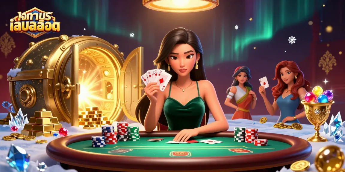 Experience ทดลองเล่นสล็อต with a skilled player amid jackpot symbols and treasures in a vibrant casino scene.