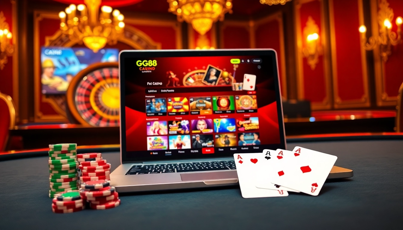 Experience the excitement of GG88's stylish online casino interface with a vibrant poker table scene.