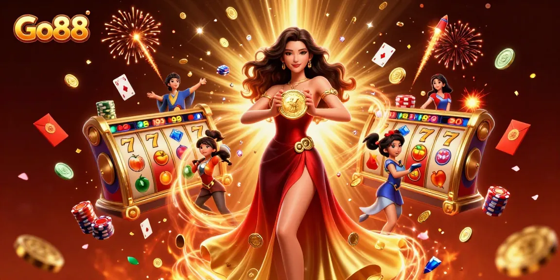 Engage with Go88's vibrant online gaming experience featuring slots, poker, and dynamic casino elements.