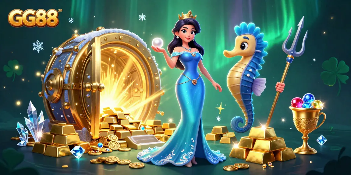 Experience thrilling wins with GG88 in this captivating underwater gaming scene filled with treasures.
