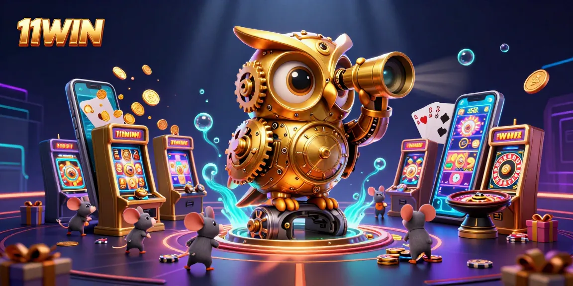 Engage with 11WIN's vibrant casino world filled with golden owls, dynamic slot games, and sparkling rewards.