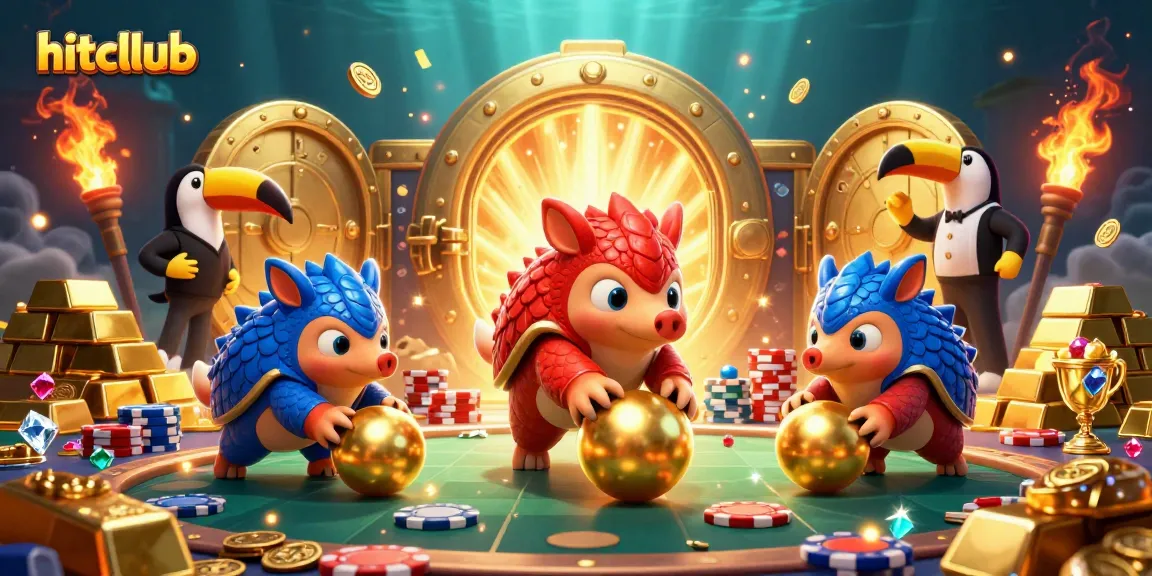 Experience the thrill of hitcllub as rival pangolins roll through stacks of poker chips in a vibrant casino world.